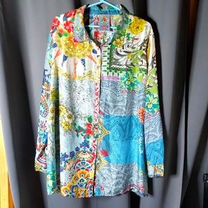 Johnny Was Milla long sleeve 100% silk floral shirt size xl